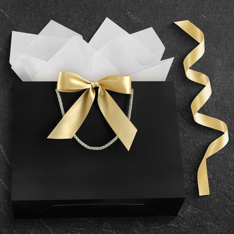 JMANNI Gift Bag, Medium Gift Bags with Tissue Paper, 2Pcs Gift Bags Medium Size with Handle and Bow Ribbon for Any Birthday,Weddings, Mothers Day & Special Occasion 11''x7.87''x4''(Black) - Image 4